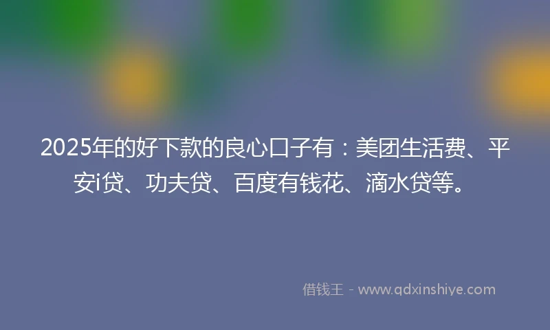 2025年的好下款的良心口子有:美团生活费、平安i贷、功夫贷、百度有钱花、滴水贷等。