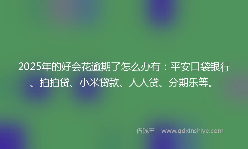 2025年的好会花逾期了怎么办有：平安口袋银行、拍拍贷、小米贷款、人人贷、分期乐等。