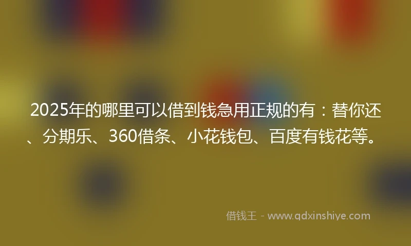 2025年的哪里可以借到钱急用正规的有：替你还、分期乐、360借条、小花钱包、百度有钱花等。