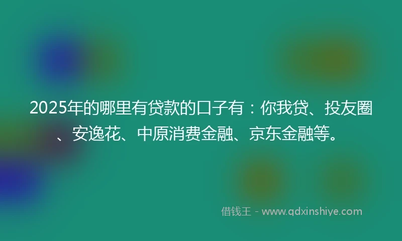 2025年的哪里有贷款的口子有：你我贷、投友圈、安逸花、中原消费金融、京东金融等。
