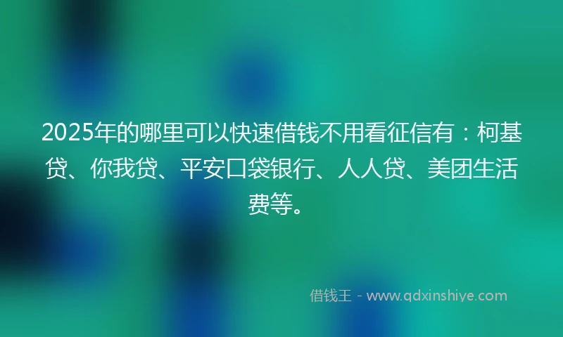 2025年的哪里可以快速借钱不用看征信有：柯基贷、你我贷、平安口袋银行、人人贷、美团生活费等。