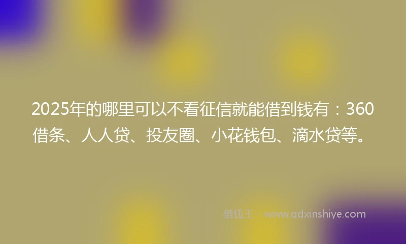2025年的哪里可以不看征信就能借到钱有：360借条、人人贷、投友圈、小花钱包、滴水贷等。