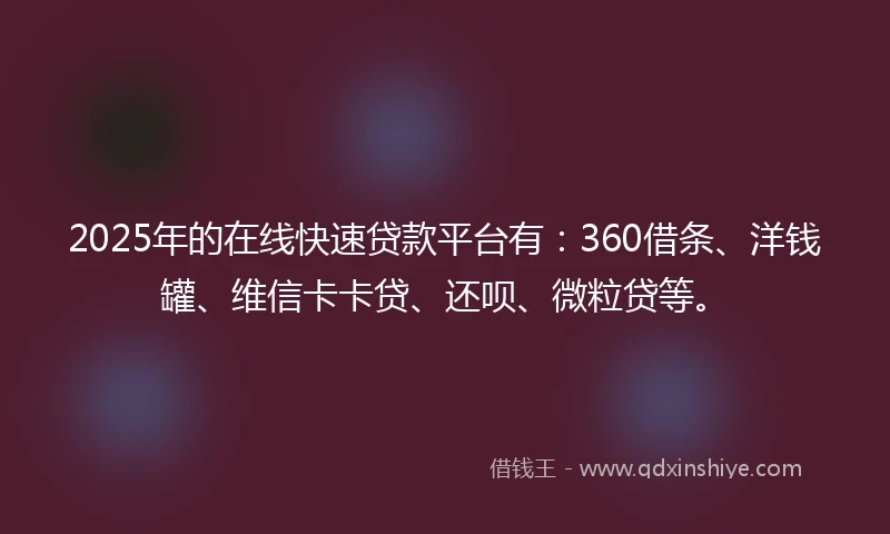 2025年的在线快速贷款平台有：360借条、洋钱罐、维信卡卡贷、还呗、微粒贷等。