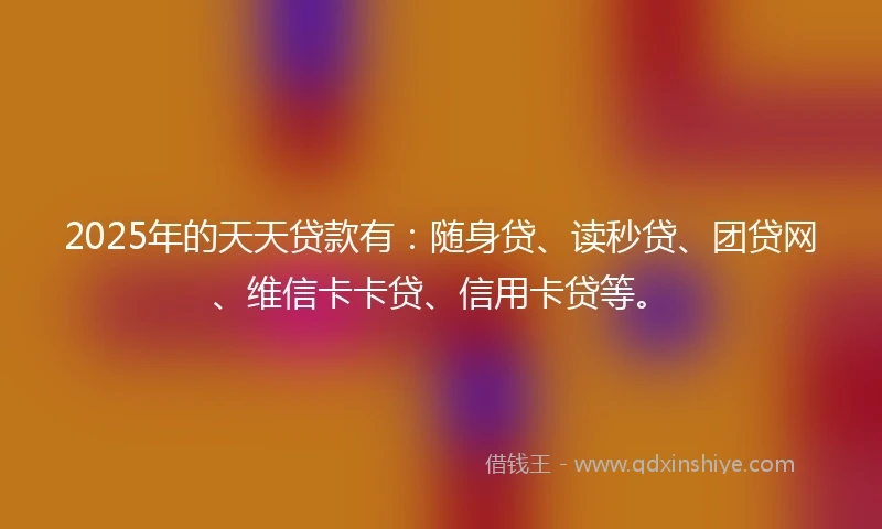 2025年的天天贷款有：随身贷、读秒贷、团贷网、维信卡卡贷、信用卡贷等。