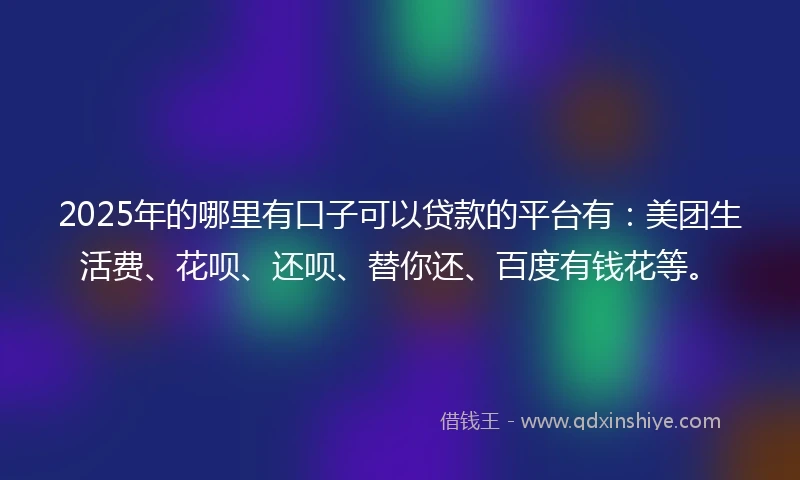 2025年的哪里有口子可以贷款的平台有：美团生活费、花呗、还呗、替你还、百度有钱花等。