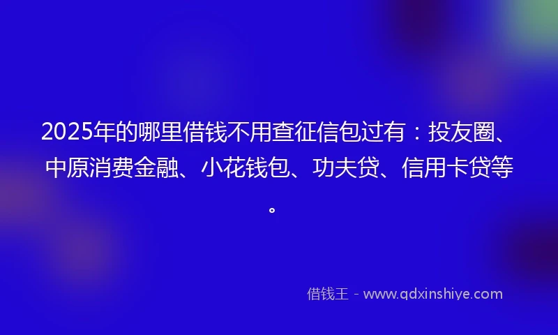 2025年的哪里借钱不用查征信包过有：投友圈、中原消费金融、小花钱包、功夫贷、信用卡贷等。