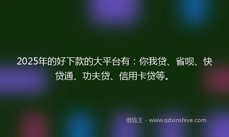 2025年的好下款的大平台有：你我贷、省呗、快贷通、功夫贷、信用卡贷等。