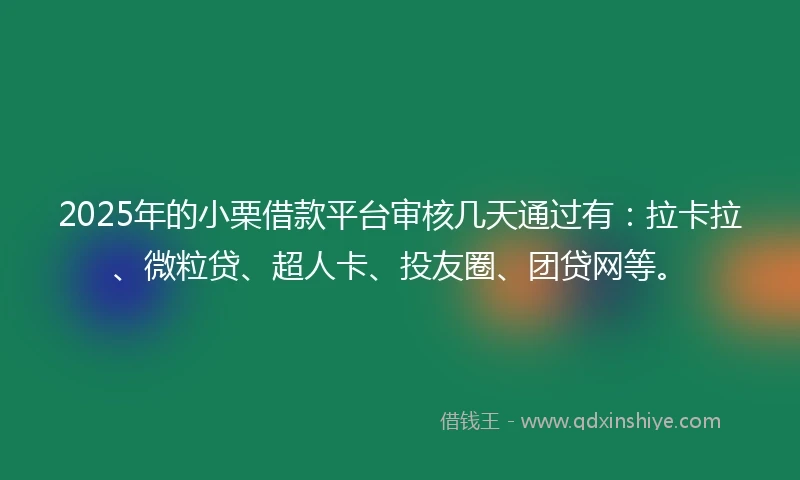 2025年的小栗借款平台审核几天通过有：拉卡拉、微粒贷、超人卡、投友圈、团贷网等。