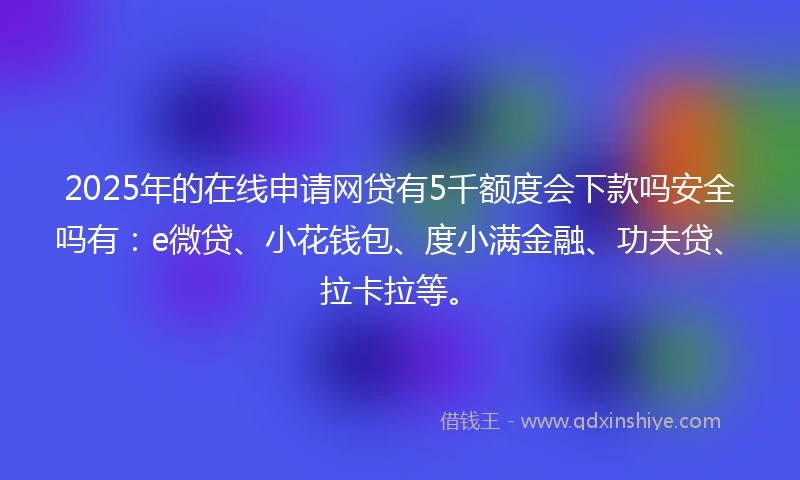 2025年的在线申请网贷有5千额度会下款吗安全吗有：e微贷、小花钱包、度小满金融、功夫贷、拉卡拉等。