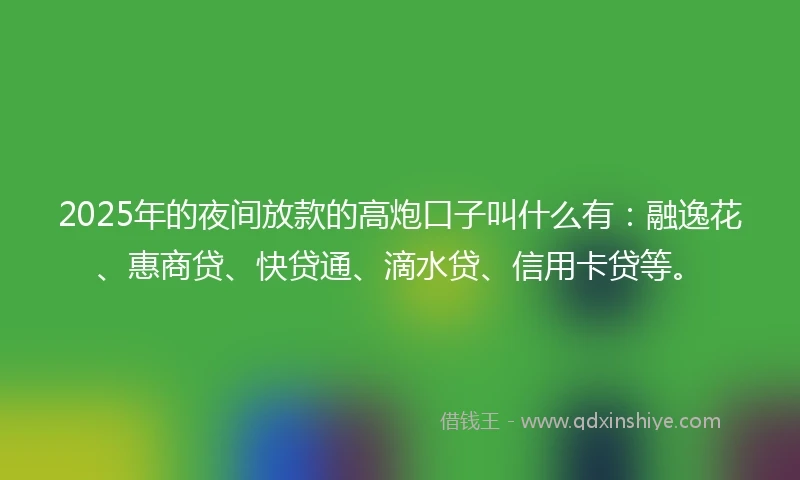 2025年的夜间放款的高炮口子叫什么有：融逸花、惠商贷、快贷通、滴水贷、信用卡贷等。