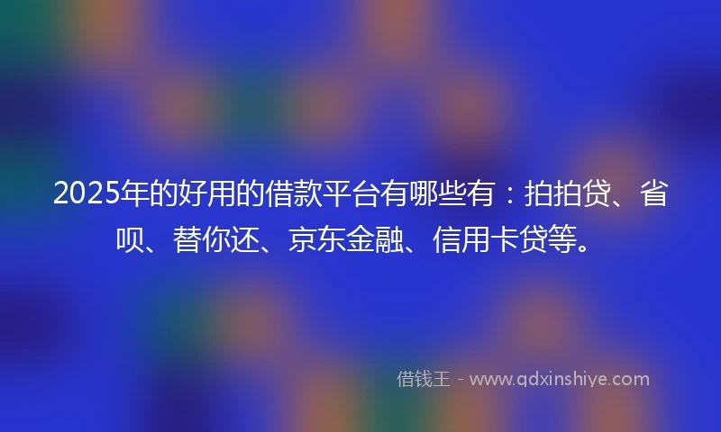 2025年的好用的借款平台有哪些有：拍拍贷、省呗、替你还、京东金融、信用卡贷等。