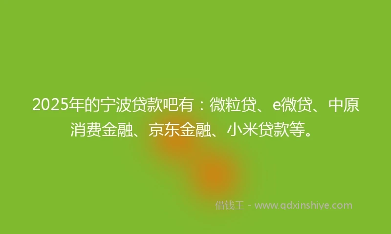 2025年的宁波贷款吧有：微粒贷、e微贷、中原消费金融、京东金融、小米贷款等。