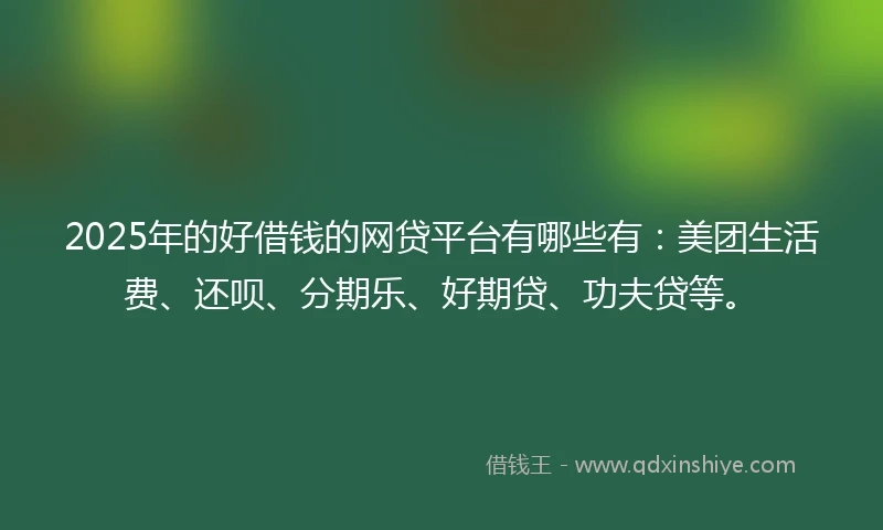2025年的好借钱的网贷平台有哪些有：美团生活费、还呗、分期乐、好期贷、功夫贷等。