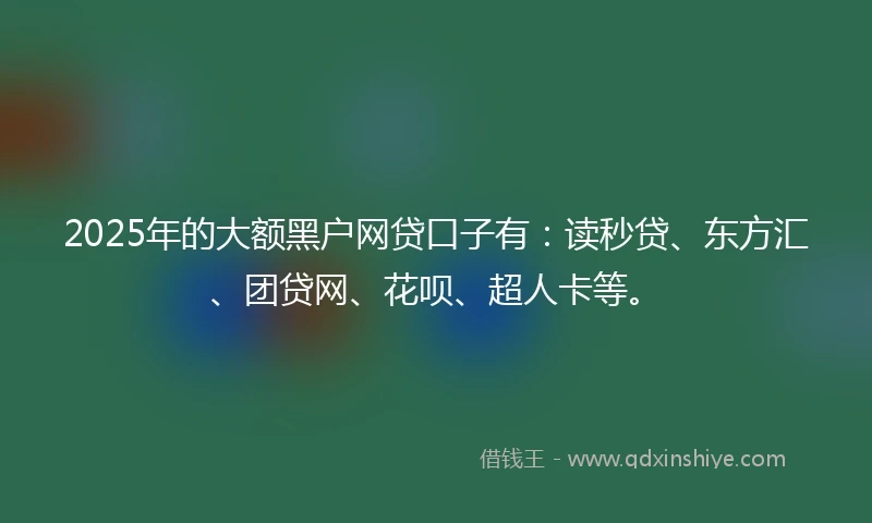 2025年的大额黑户网贷口子有:读秒贷、东方汇、团贷网、花呗、超人卡等。