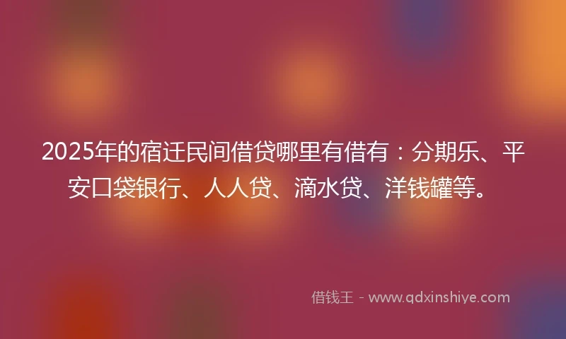 2025年的宿迁民间借贷哪里有借有：分期乐、平安口袋银行、人人贷、滴水贷、洋钱罐等。
