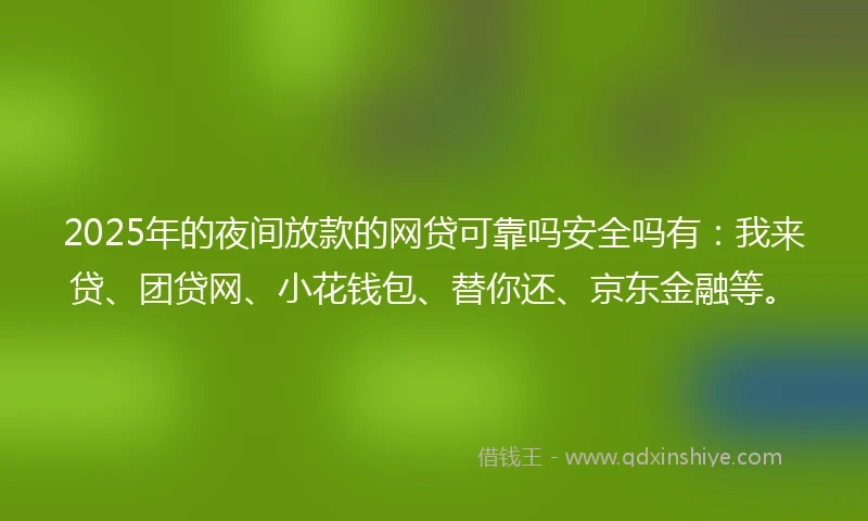 2025年的夜间放款的网贷可靠吗安全吗有：我来贷、团贷网、小花钱包、替你还、京东金融等。