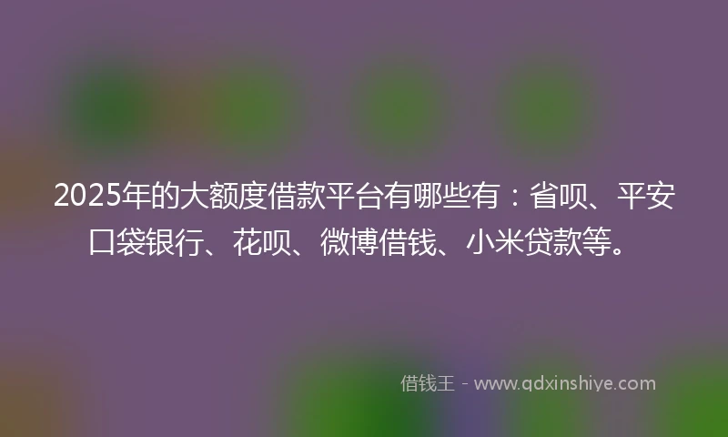 2025年的大额度借款平台有哪些有：省呗、平安口袋银行、花呗、微博借钱、小米贷款等。