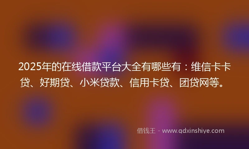 2025年的在线借款平台大全有哪些有：维信卡卡贷、好期贷、小米贷款、信用卡贷、团贷网等。