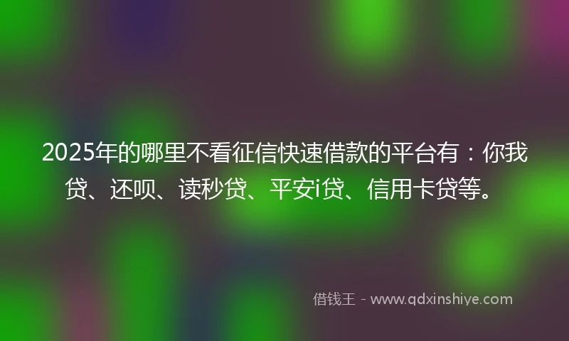 2025年的哪里不看征信快速借款的平台有：你我贷、还呗、读秒贷、平安i贷、信用卡贷等。