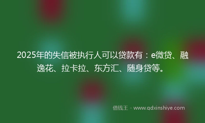 2025年的失信被执行人可以贷款有：e微贷、融逸花、拉卡拉、东方汇、随身贷等。