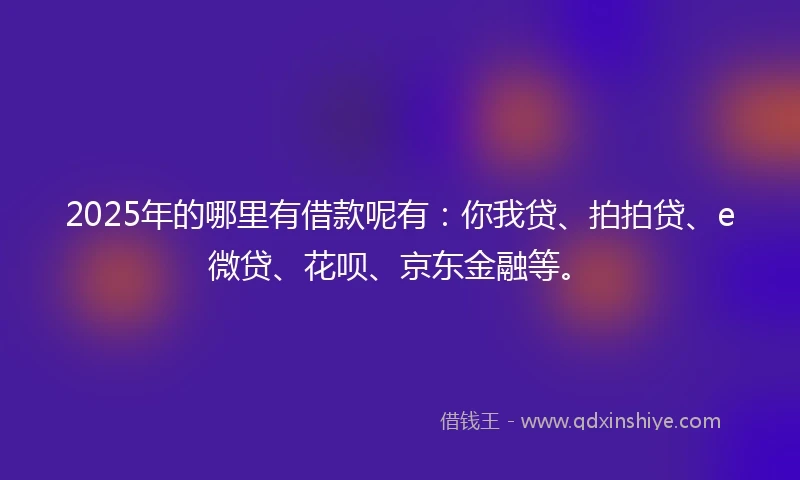 2025年的哪里有借款呢有：你我贷、拍拍贷、e微贷、花呗、京东金融等。