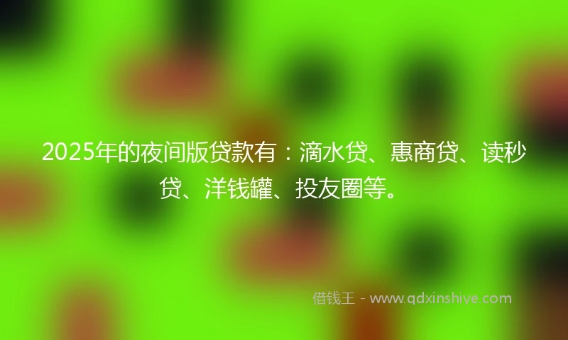 2025年的夜间版贷款有：滴水贷、惠商贷、读秒贷、洋钱罐、投友圈等。