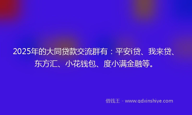 2025年的大同贷款交流群有:平安i贷、我来贷、东方汇、小花钱包、度小满金融等。