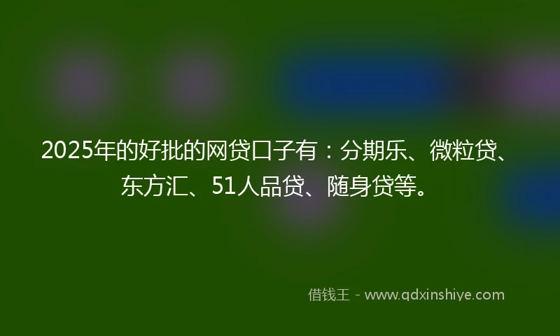2025年的好批的网贷口子有：分期乐、微粒贷、东方汇、51人品贷、随身贷等。