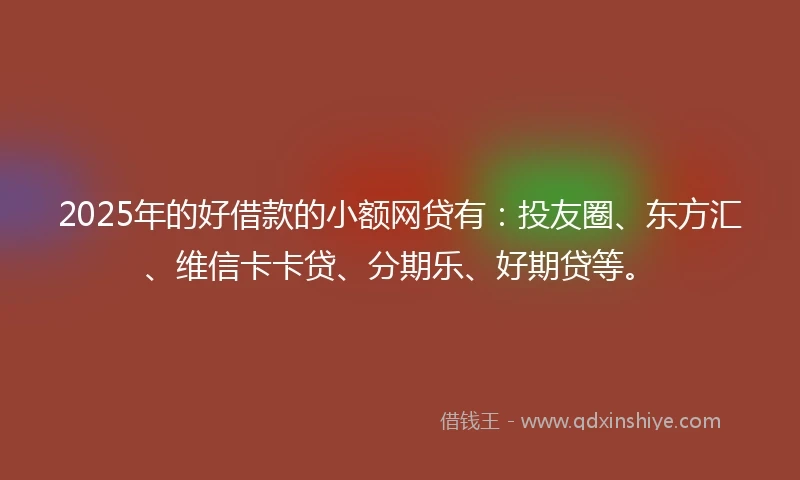 2025年的好借款的小额网贷有：投友圈、东方汇、维信卡卡贷、分期乐、好期贷等。