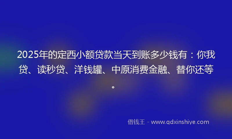 2025年的定西小额贷款当天到账多少钱有：你我贷、读秒贷、洋钱罐、中原消费金融、替你还等。