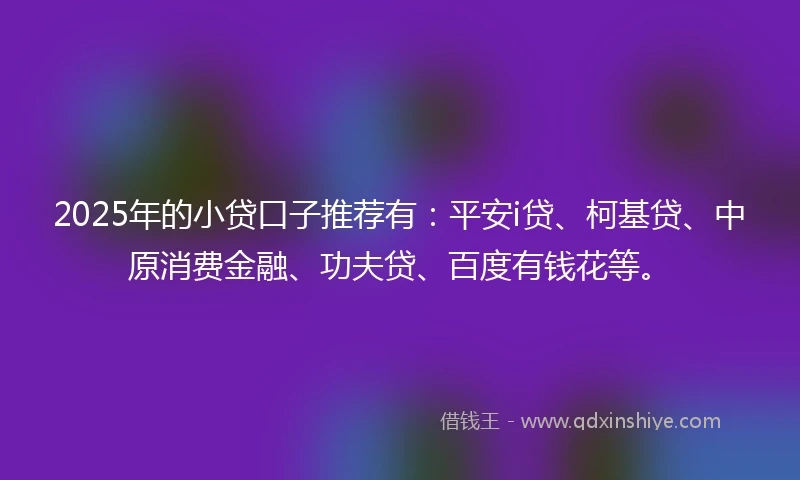 2025年的小贷口子推荐有：平安i贷、柯基贷、中原消费金融、功夫贷、百度有钱花等。
