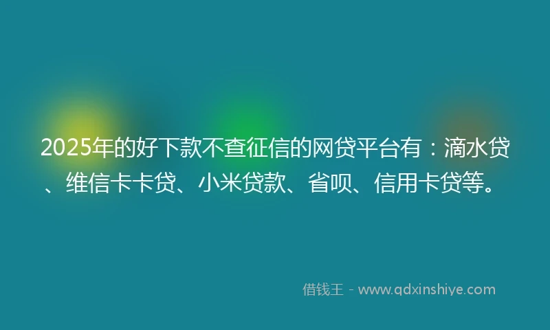2025年的好下款不查征信的网贷平台有：滴水贷、维信卡卡贷、小米贷款、省呗、信用卡贷等。