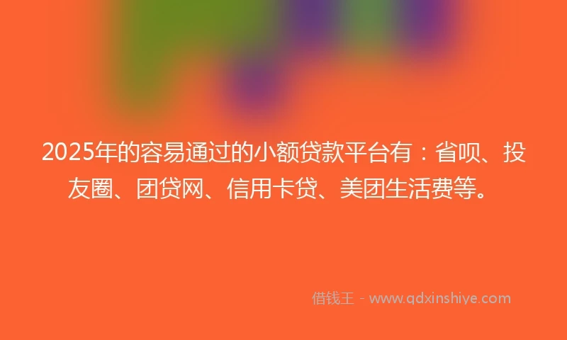 2025年的容易通过的小额贷款平台有：省呗、投友圈、团贷网、信用卡贷、美团生活费等。