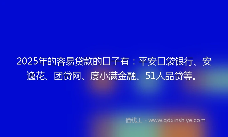 2025年的容易贷款的口子有：平安口袋银行、安逸花、团贷网、度小满金融、51人品贷等。