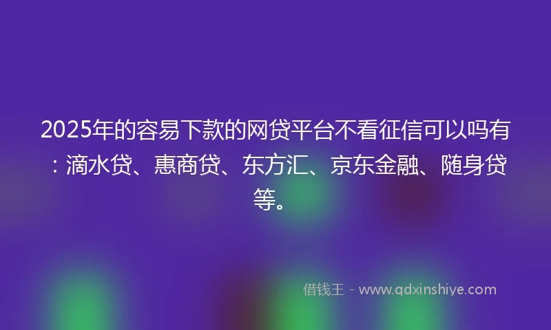 2025年的容易下款的网贷平台不看征信可以吗有：滴水贷、惠商贷、东方汇、京东金融、随身贷等。