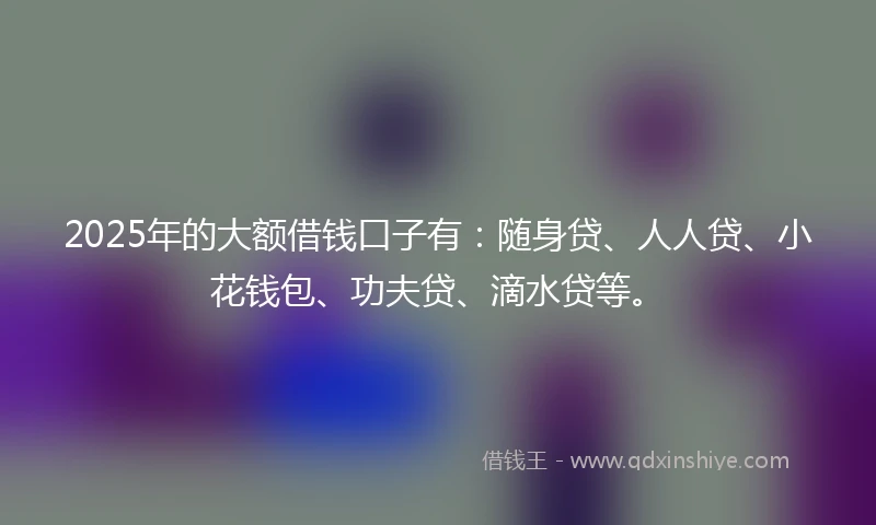 2025年的大额借钱口子有：随身贷、人人贷、小花钱包、功夫贷、滴水贷等。