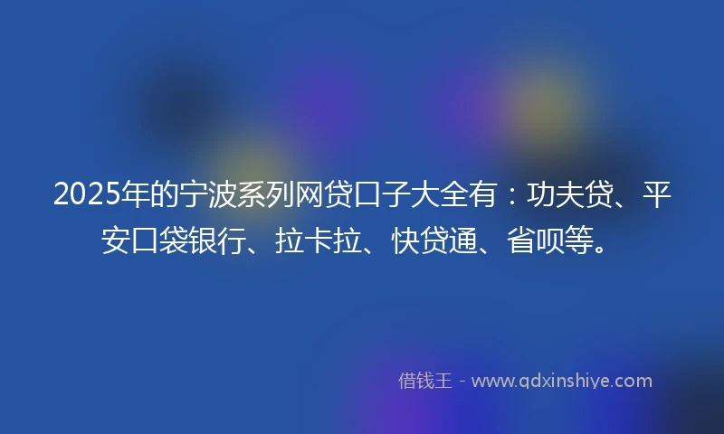 2025年的宁波系列网贷口子大全有：功夫贷、平安口袋银行、拉卡拉、快贷通、省呗等。
