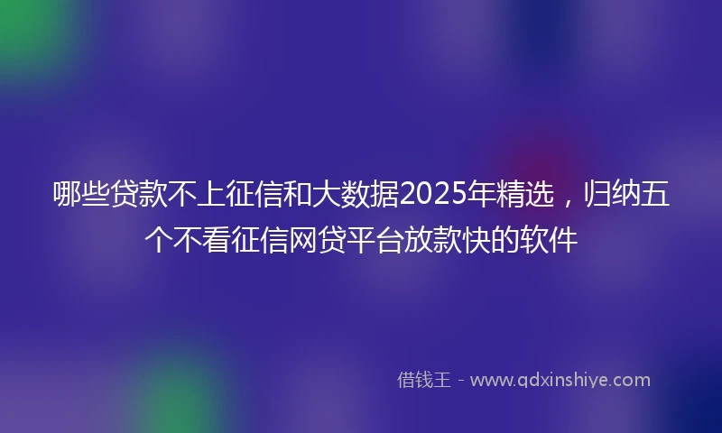 哪些贷款不上征信和大数据2025年精选，归纳五个不看征信网贷平台放款快的软件