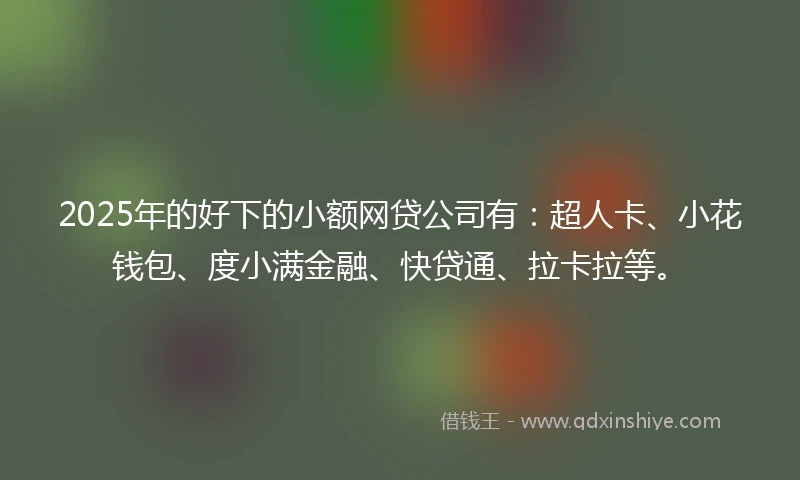 2025年的好下的小额网贷公司有：超人卡、小花钱包、度小满金融、快贷通、拉卡拉等。