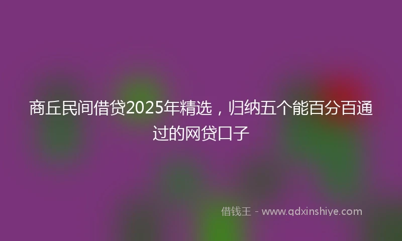 商丘民间借贷2025年精选，归纳五个能百分百通过的网贷口子