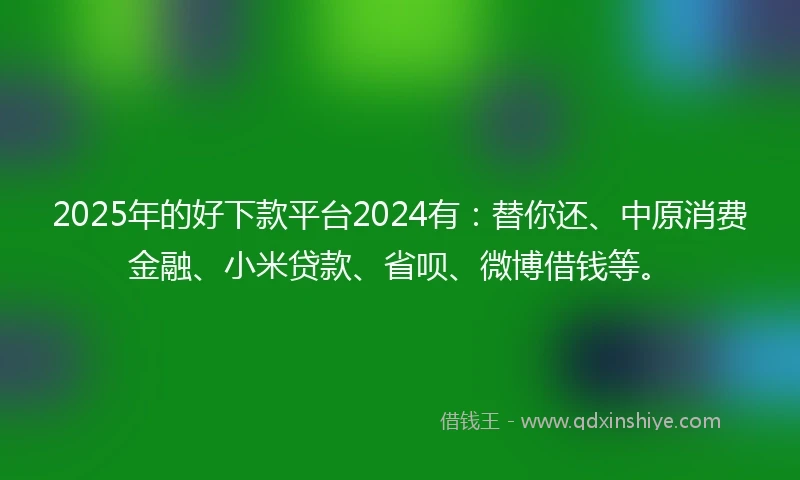 2025年的好下款平台2024有：替你还、中原消费金融、小米贷款、省呗、微博借钱等。