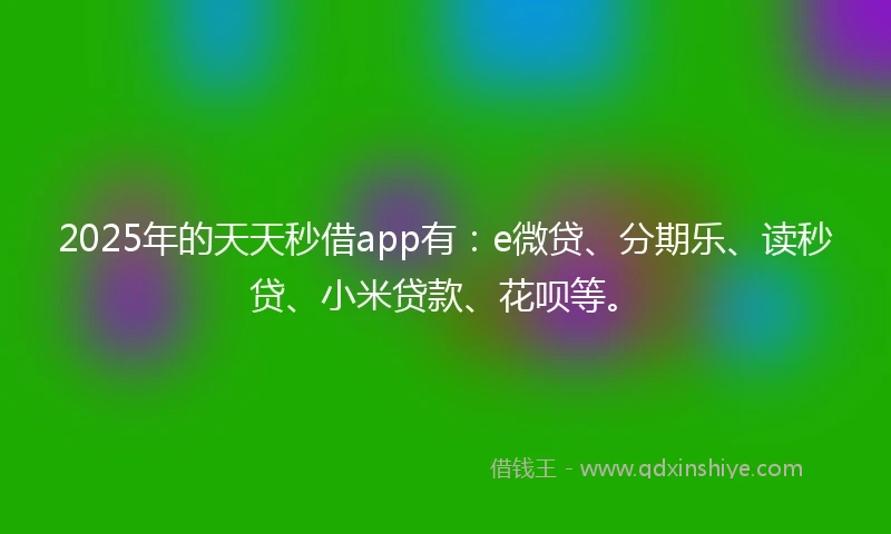 2025年的天天秒借app有：e微贷、分期乐、读秒贷、小米贷款、花呗等。
