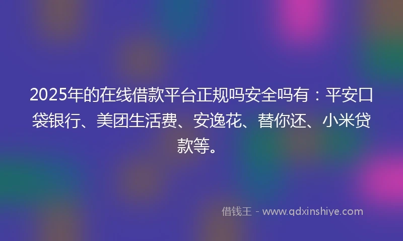 2025年的在线借款平台正规吗安全吗有：平安口袋银行、美团生活费、安逸花、替你还、小米贷款等。