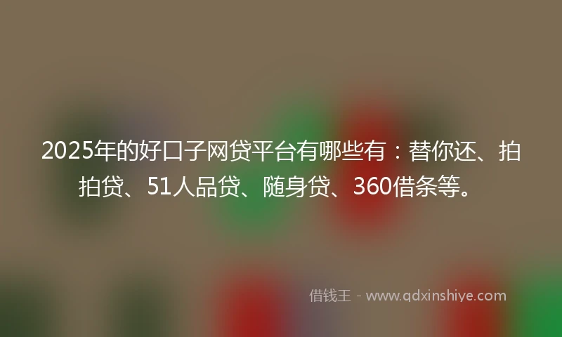 2025年的好口子网贷平台有哪些有：替你还、拍拍贷、51人品贷、随身贷、360借条等。