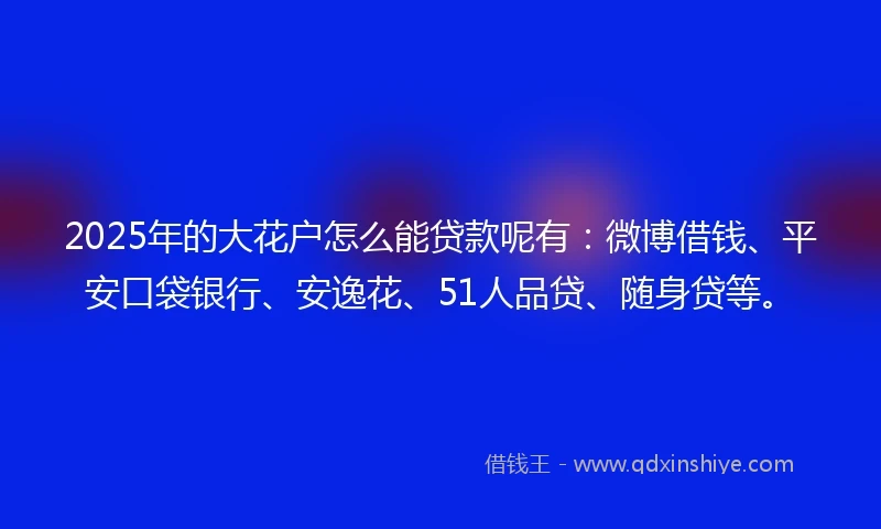 2025年的大花户怎么能贷款呢有：微博借钱、平安口袋银行、安逸花、51人品贷、随身贷等。