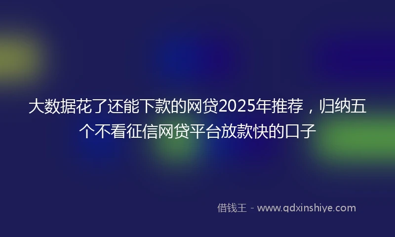 大数据花了还能下款的网贷2025年推荐，归纳五个不看征信网贷平台放款快的口子