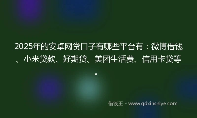 2025年的安卓网贷口子有哪些平台有：微博借钱、小米贷款、好期贷、美团生活费、信用卡贷等。