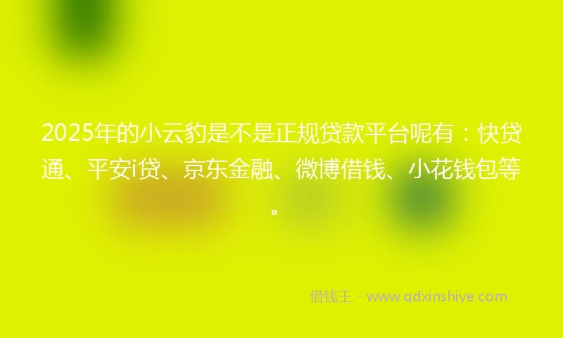 2025年的小云豹是不是正规贷款平台呢有：快贷通、平安i贷、京东金融、微博借钱、小花钱包等。