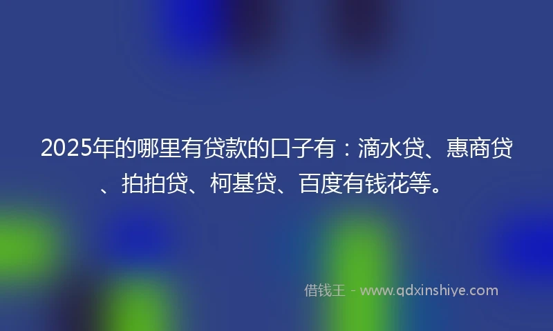 2025年的哪里有贷款的口子有：滴水贷、惠商贷、拍拍贷、柯基贷、百度有钱花等。
