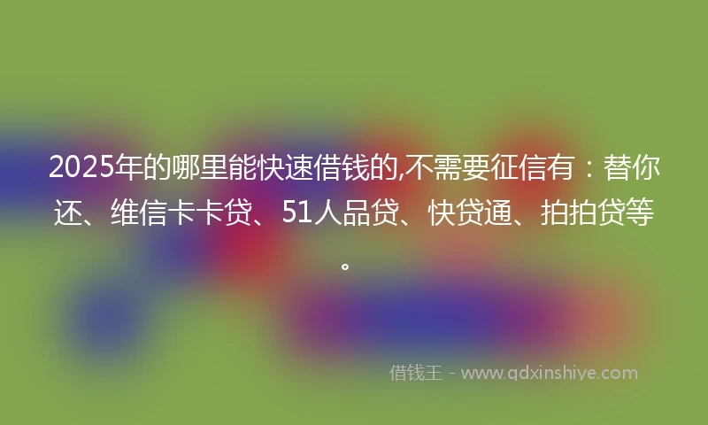 2025年的哪里能快速借钱的,不需要征信有：替你还、维信卡卡贷、51人品贷、快贷通、拍拍贷等。